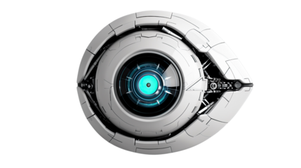 Robot eye on white isolated transparent background
