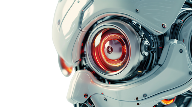 Robot eye on white isolated transparent background
