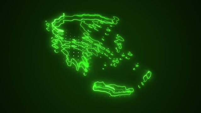 3D Neon Green Greece Map Borders Outline Loop Background