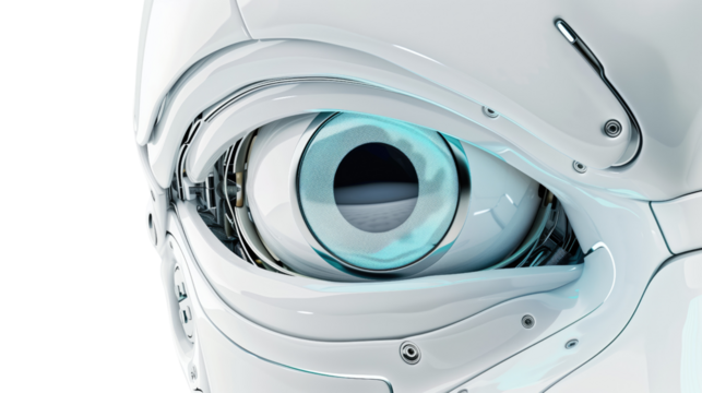 Robot eye on white isolated transparent background