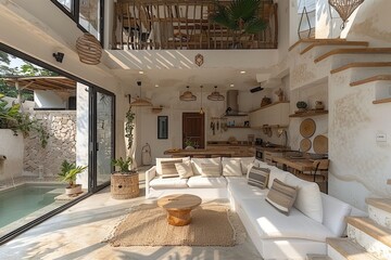 Fototapeta premium Collection of Large corner sofa with several chairs in the room designs inspiration ideas