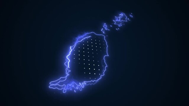 3D Neon Blue Grenada Map Borders Outline Loop Background