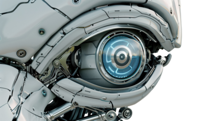 Robot eye on white isolated transparent background