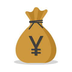 Money sack with Yuan currency symbol in brown color vector illustration. Yuan sack icon. Cartoon sack money bag with full of Yuan. Japanese yen currency sack.