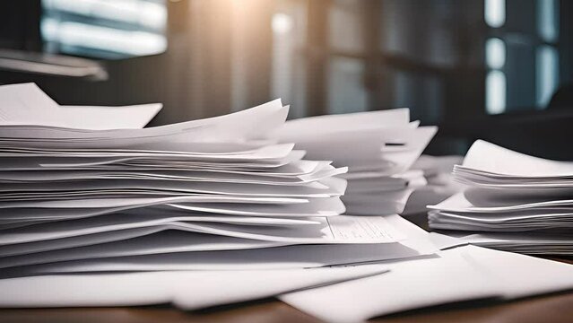 stack of papers on table background video