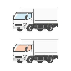 物流シリーズ：働く車・物流業界・2トントラックのイラスト(カラー&モノカラーのSET)