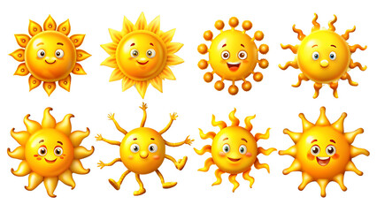 Obraz premium Set Of Cartoonish Sun Isolated On Transparent Background, Collection Of Cartoonish Sun 