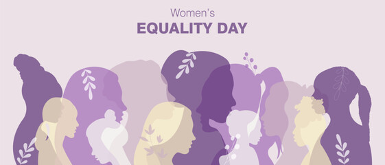 Women's Equality Day banner.Vector illustration with silhouettes of women.