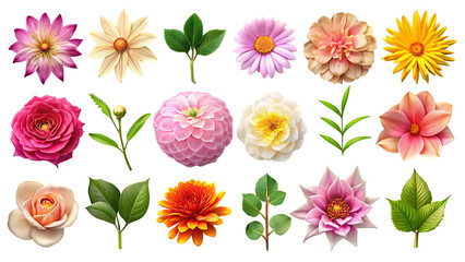 Set Of Flowers Isolated On Transparent Background, Collection Of Flowers 
