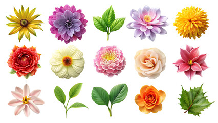 Set Of Flowers Isolated On Transparent Background, Collection Of Flowers 
