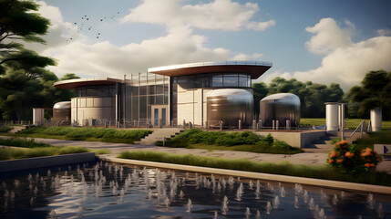 Fototapeta premium Modern house with park and a pool