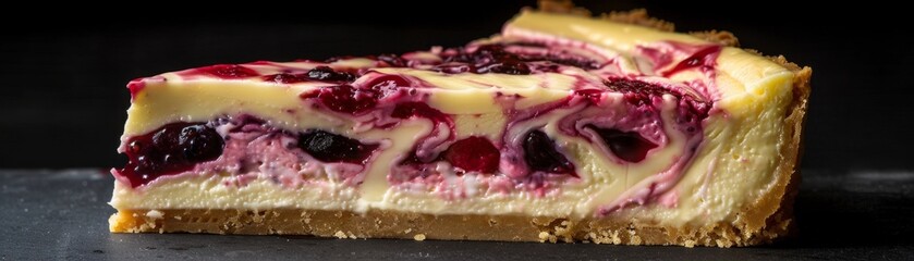 Delectable Marbled Cheesecake Illuminated in Spotlight on Black Background