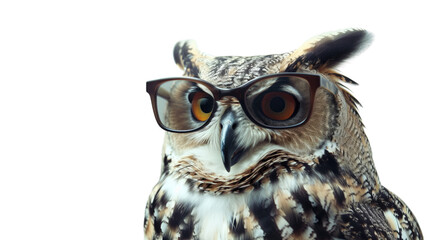 Owl with glasses on white isolated transparent background