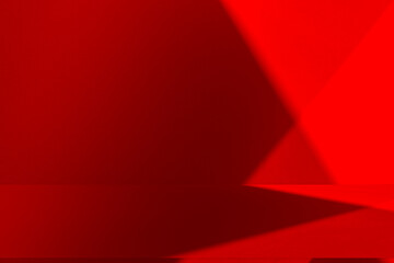 Obraz premium Wall interior background, studio and backdrops show products. with leaf shadow from window color red and white. background for text insertion and presentation of product 
