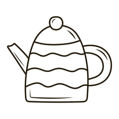 Doodle teapot. Outline hand drawn icon for coffee and bakery cafe.