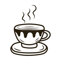 Doodle coffee cup with steam. Outline hand drawn icon for coffee and bakery cafe.