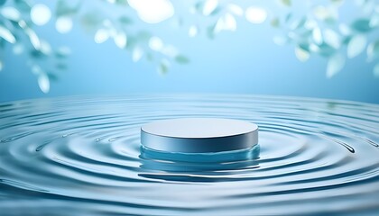 3d podium, 3d background product display podium scene.the calming effect of water ripples on the light blue surface