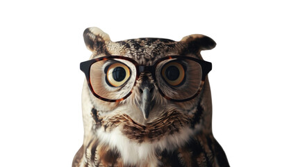 Fototapeta premium Owl with glasses on white isolated transparent background