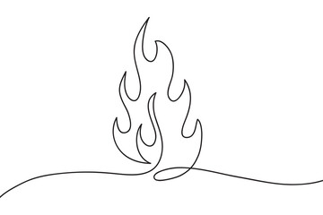 Fire one continuous line drawing. Abstract black and white minimal single line art style vector illustration.