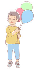 風船を持った笑顔の子供の立ちイラスト