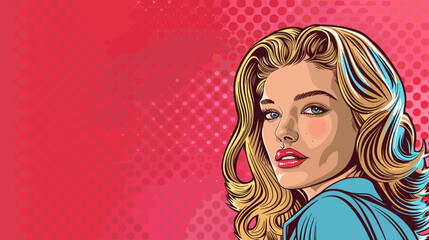 Pin Up Pop Art Portrait Attractive Blonde Woman Vector Illustration