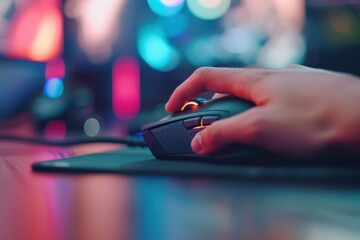 Close-up of Gamer's Hand on High-Performance Mouse