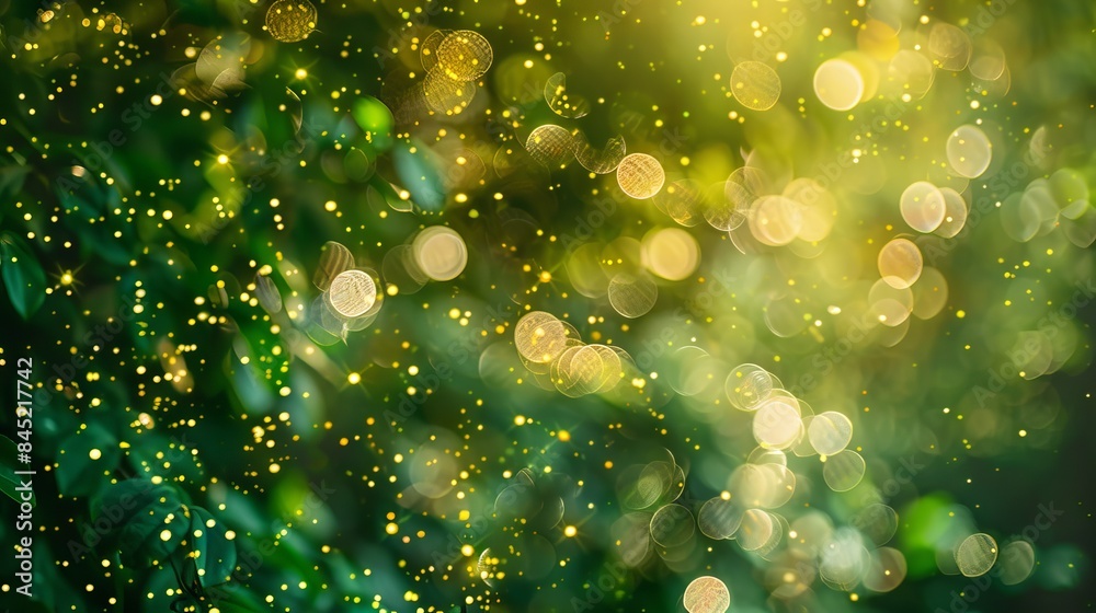 Wall mural abstract blue and green bokeh background with blurred bokeh circles for christmas or spring concepts