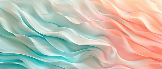 Obraz premium Abstract Fluid Wave Pattern in Pastel Colors - Soft Gradient Background with Flowing Lines in Peach and Teal Hues - Ideal for Modern Design, Art Projects, and Creative Digital Applications