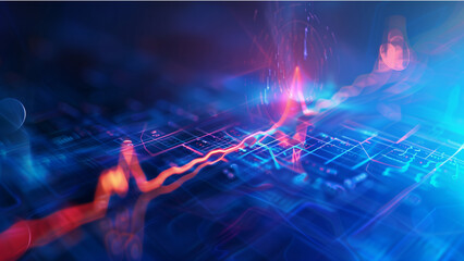 a heart beat line on a blue background, in the style of medical themes and data visualization