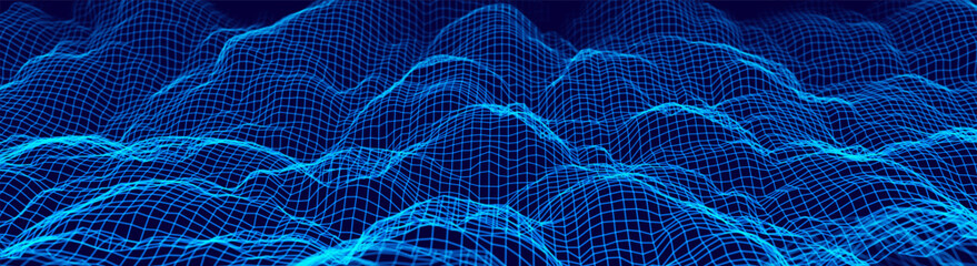 Colorful Blue Sound Wave Ripple Digital Equalizer Design. Big Data Audio Visualization. Digital Water Drop Waves Concept. Vector Illustration. Audio Track Particles Ripple Wave Effect.