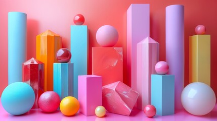 Minimalist Geometric Shapes on Pink Background - Contemporary Design with Smooth Textures