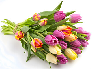 Obraz premium Bouquet of beautiful tulips, isolated, white background