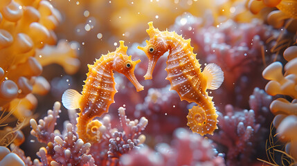 seahorses on beautiful coral reefs