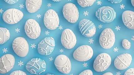 Celebrate Easter with a delightful seamless backdrop featuring charming white ornamental doodle eggs in a decorative hand drawn cartoon style