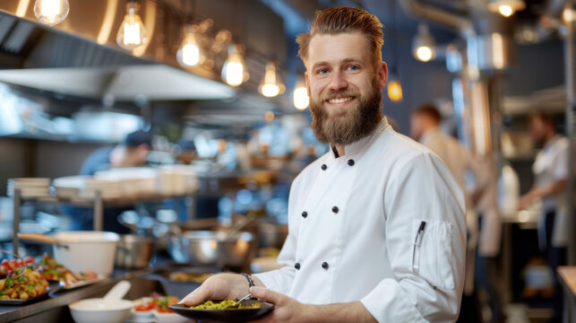 Confident Male Chef Photography Concept, Professional Environment, Diverse Workforce, Corporate Photography, Team Collaboration, Engaged Employees, Authentic Work Settings.