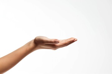 Hand On White Background. Empty Open Woman Hand for Hygiene and Gesture