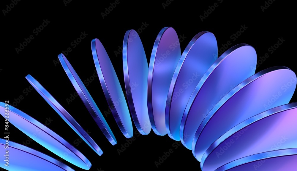 Fototapete abstract iridescent round cylinder shapes with colorful gradient. 3d rendering illustration for grap