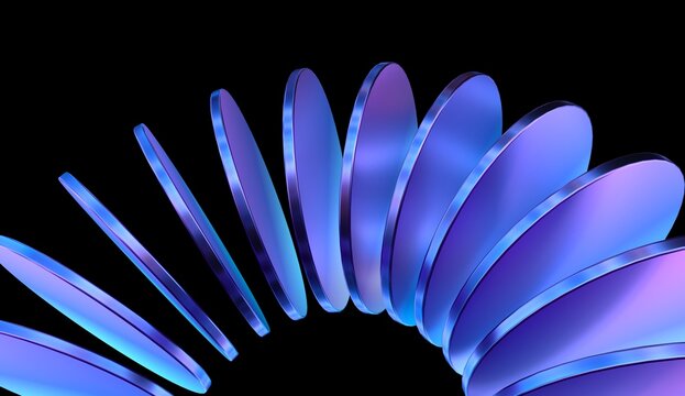 abstract iridescent round cylinder shapes with colorful gradient. 3d rendering illustration for graphic design, presentation or background	