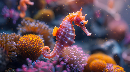 Naklejka premium seahorses on beautiful coral reefs