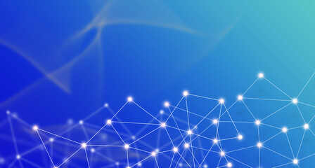 Technology background concept, Abstract connected line dots network on bright polygon Blue, Purple  background.