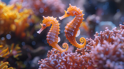 seahorses on beautiful coral reefs