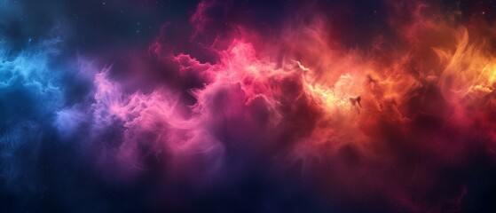 Naklejka premium Cosmic multicolored smoke puff cloud design nebula in deep space, vibrant pattern