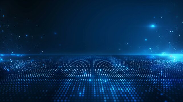 Abstract dark blue technical background with glowing blue dots lines technology, innovation network science line