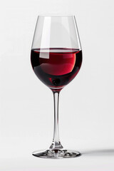A glass of red wine on a white background, showcasing its rich color and clarity