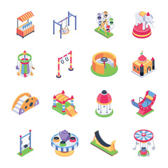 Collection of Carnival Rides Isometric Icons 

