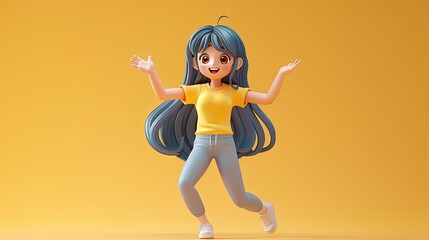 3D female character with presenting something gesture, with empty space for text, best for ads promotion.