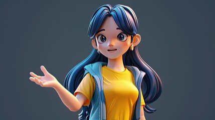 3D female character with presenting something gesture, with empty space for text, best for ads promotion.