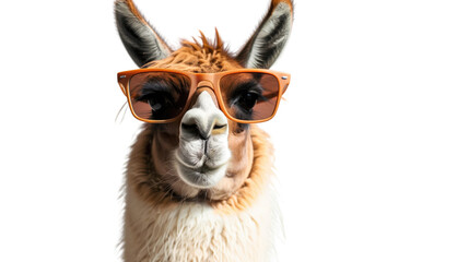Obraz premium Llama with sunglasses on white isolated transparent background