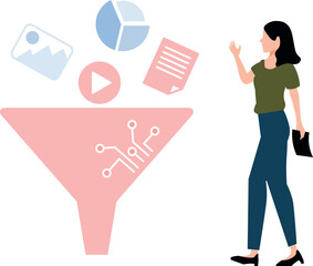 Girl filtering data for infographics.