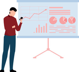 The boy is using mobile for presentation.